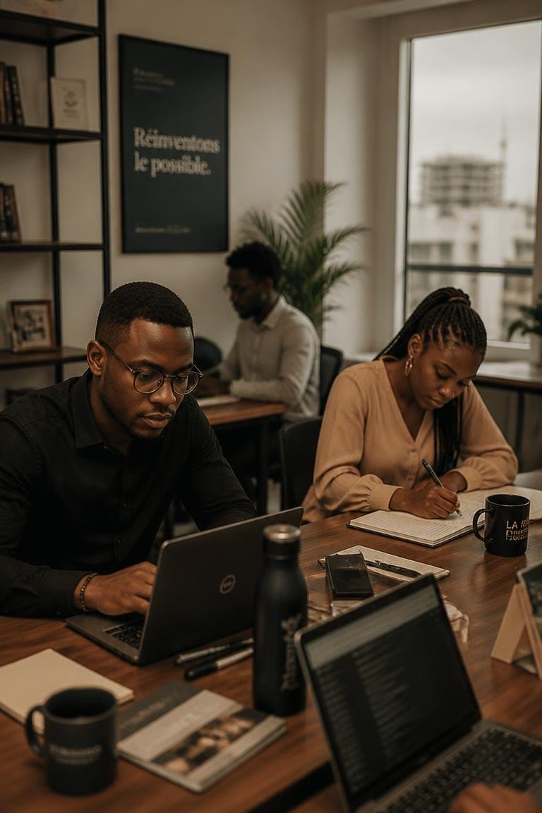 Jeunes employés dans un bureau moderne à Douala